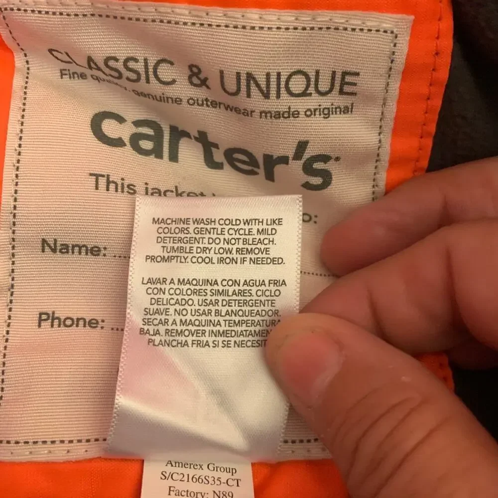 CARTER’S Boy’s Neon Orange and Reflective Shoulders Hooded Coat / Size: 18 Mos